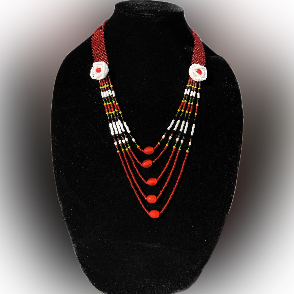 Gloria Vanderbilt Elegant Red Multi Color Layered Beads Embroidered Necklace 28 19$